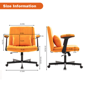 English Elm Orange Velvet Criss Cross Office Chair with Wheels - Ergonomic Swivel, Adjustable Tilt, Plush Pillow Support W3394P336174