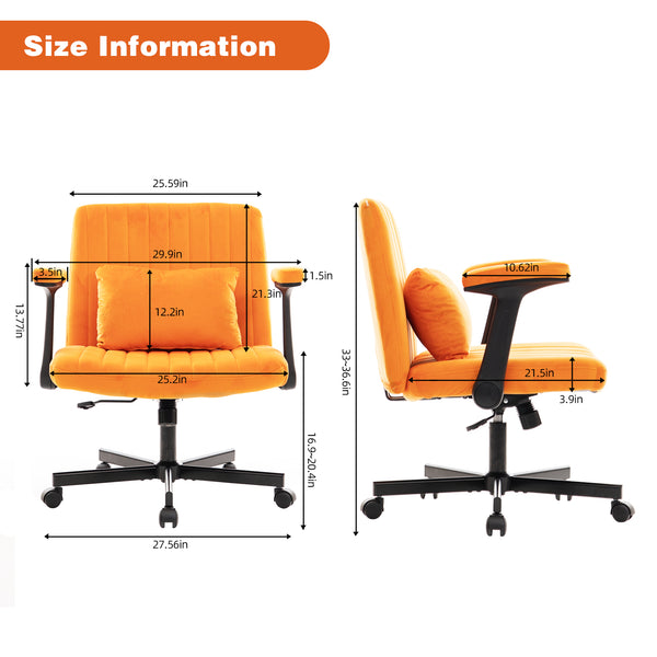 English Elm Orange Velvet Criss Cross Office Chair with Wheels - Ergonomic Swivel, Adjustable Tilt, Plush Pillow Support W3394P336174