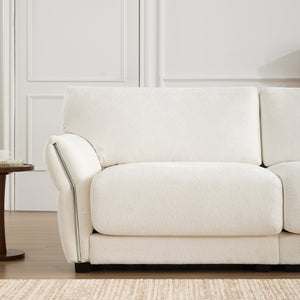English Elm 110" Modular Sectional Sofa with Extra-Wide Chenille Seats, USB & Type-C Charging Ports, Ottoman, High-Density Foam Comfort White N723S7038K