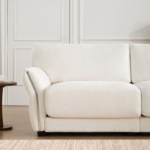 English Elm 110" Modular Sectional Sofa with Extra-Wide Chenille Seats, USB & Type-C Charging Ports, Ottoman, High-Density Foam Comfort White N723S7038K