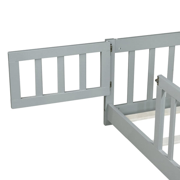 English Elm Twin Low Profile Rubberwood Floor Bed with Full Safety Fence for Toddler Rooms Grey W504P429267
