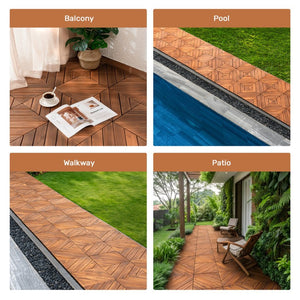 English Elm 27 Piece Acacia Hardwood Interlocking Patio Tiles Snap Together Outdoor Decking W2391P429280