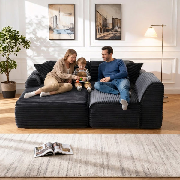 English Elm 105'' Modular Sectional with Washable Woven Cover Convertible L-shape Living Room Sofa W3565S00017