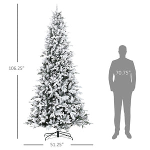 English Elm HOMCOM 9ft Snow-Flocked Pine Artificial Christmas Tree with 2068 Branches, Auto-Open, Fire-Safe Decor W2225P217077