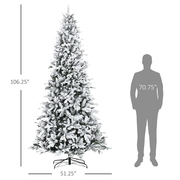 English Elm HOMCOM 9ft Snow-Flocked Pine Artificial Christmas Tree with 2068 Branches, Auto-Open, Fire-Safe Decor W2225P217077