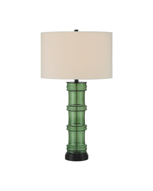 Currey & Company Balsam Green Table Lamp - Modern Chinoiserie Design With Bamboo Silhouette And Glossy Black Accents Green Glass ,Optic Crystal 6000-1011-currey-company