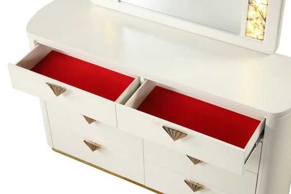 English Elm La Pierre Modern 8-Drawer Dresser In Elegant Beige With Gold Accents For Stylish Bedroom Storage B009P270813