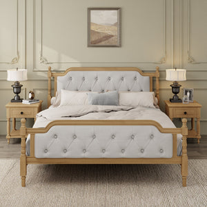 English Elm Traditional Solid Wood Bed Frame with Tufted Upholstered Headboard, No Box Spring Needed, Sturdy Support Walnut 83.1 L x 15.5 W x 5.1 H BS701P242647N