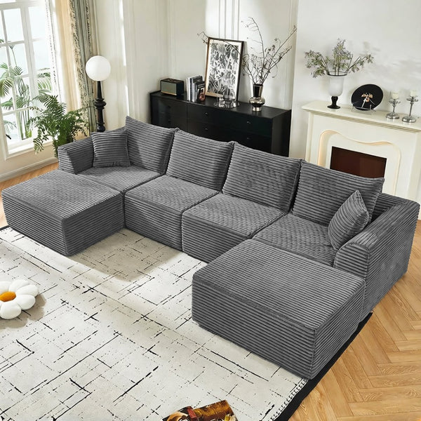 English Elm Modular U-shaped Sectional with Memory Foam Chenille Deep Seat Cloud Lounge Sofa Grey W5638S00002