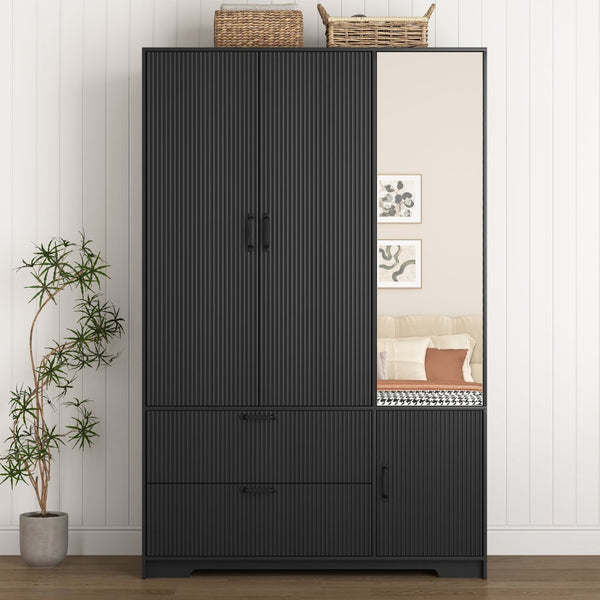 English Elm 8 Drawer Tall Chest Slim Particleboard Build Smooth Gliding Storage for Bedroom Closet Black W409S00010