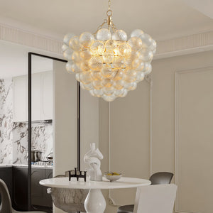 English Elm 23.6-Inch Gold Pendant Light Chandelier with 6 G9 Sockets, Threaded Clear Glass Globes, Adjustable Height W1340P251916