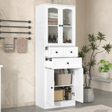 Bathroom Storage Cabinet, 4 Doors/Drawers, Adjustable Shelf, MDF, White