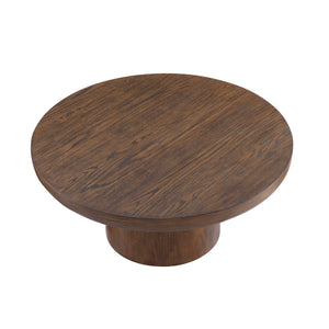 English Elm 35.98inch Round Coffee Table with Oak-Texture Legs and Thick Wood Veneer Top for Living Room Stylishly Low-Profile Modern Design Dark Brown W2582S00096