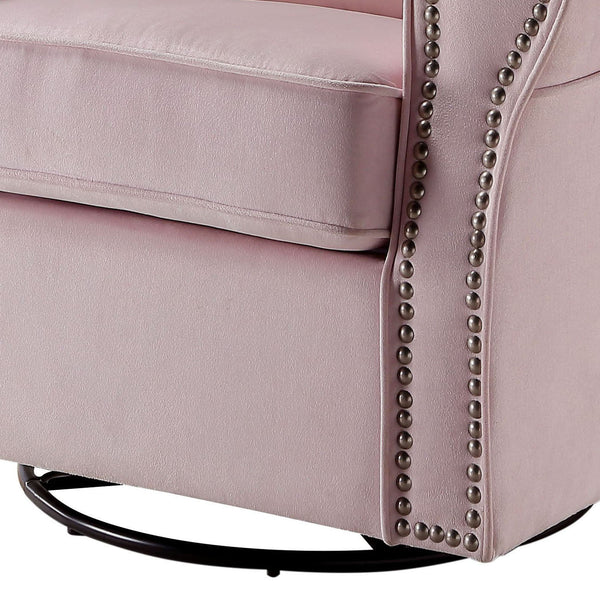 English Elm Pink Rolled Arms Swivel Chair Glider with Nailhead Trim, Removable Cover, Plush Upholstery Elegance B062P186521