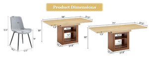 English Elm Scalable Extendable Dining Set Four Chairs Linen Upholstered Walnut Base Modern W1151S04684