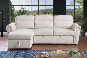 English Elm Ugo Chenille Sleeper Sectional Sofa with Storage Chaise and Built-in Usb Charging Ports Beige B2749S00071