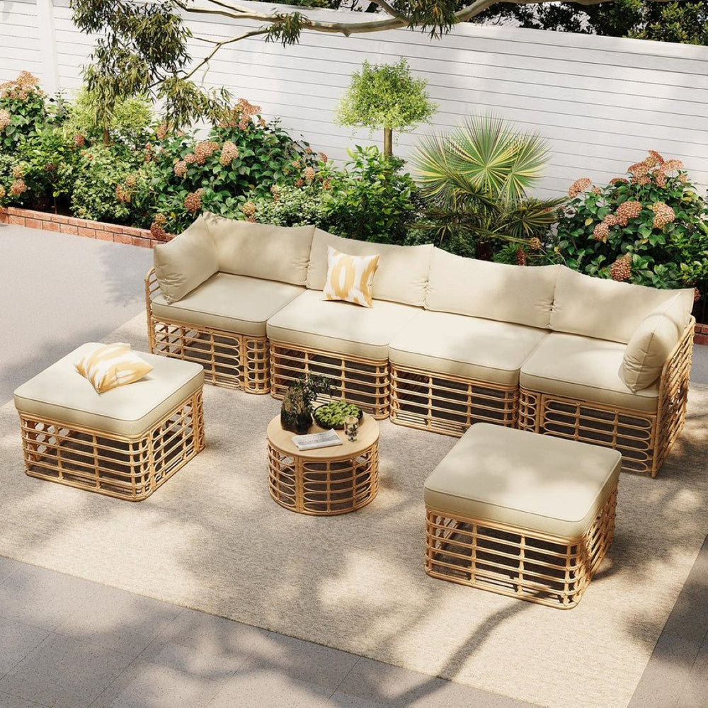 English Elm Go Modular 7 Piece Pe Rattan Patio Sectional with Cushions for Backyard Entertaining N704G201233D