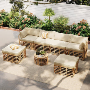 English Elm Go Modular 7 Piece Pe Rattan Patio Sectional with Cushions for Backyard Entertaining N704G201233D