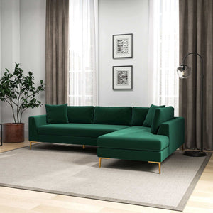 English Elm Ashcroft Furniture - Mano Velvet L-Shaped Sectional Sofa Right Facing in Green — Mid-Century Comfort, Solid Wood Frame, Plush Foam B183S00032