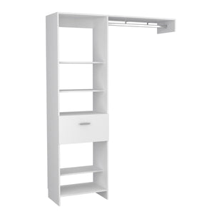English Elm Hybrid Closet System with Five Open Shelves, Spacious Drawer & Metal Rod for Smart Vertical Storage White 83 L x 20 W x 4 H B128S00094