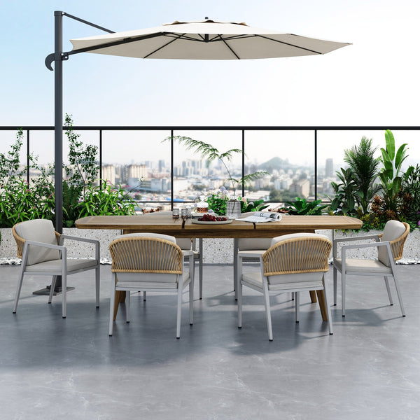 English Elm Christopher Knight Home® - Outdoor Acacia Wood Expandable Dining Set with 6 Iron Frame PE Rattan Chairs for Patio Entertaining Gray,Teak N768P182296Y_65428.00