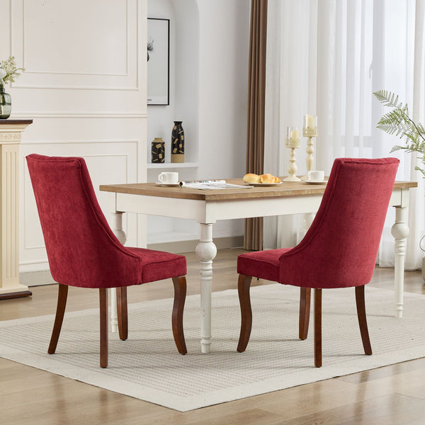 English Elm Rayon High-Back Dining Chair Set with Plush Flocking Upholstery, Triple-Comfort Cushion & Solid Wood Legs WINE RED W1143P233647