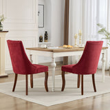 English Elm Rayon Cloth Flocking Linen Dining Chairs Channel Kitchen Dinner Chair Comfy Fabric Upholstered Accent Chair For Dining Room With Curved Solid Wood Legs,Set Of 2 (Wine Red), Sw1847Wr