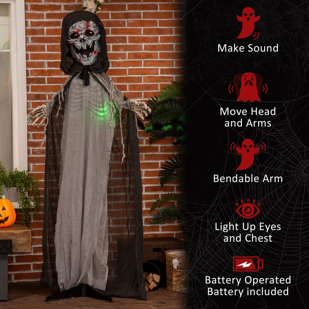 English Elm Outsunny Inflatable 5ft Pumpkin Grim Reaper with Bright LED Lights, Waterproof Yard Décor for Halloween Grey W2225P217527
