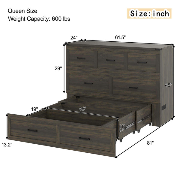 English Elm Murphy Full-Size Cabinet Bed with Built-In Charging Station, Storage Drawer & 700lb Capacity Comfort Gray 57.25 L x 27 W x 6 H N733S293997G
