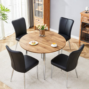 English Elm Table and Chair Set Extendable Round to Oval Wood Grain Mdf with Four Pu Seats W1151S03960