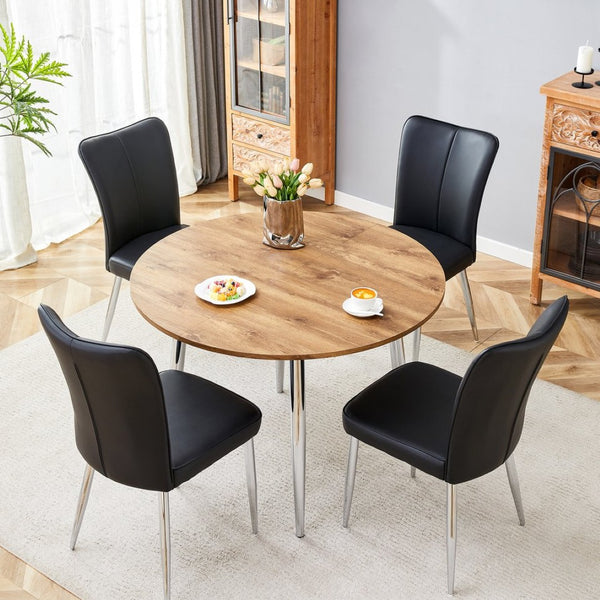 English Elm Table and Chair Set Extendable Round to Oval Wood Grain Mdf with Four Pu Seats W1151S03960