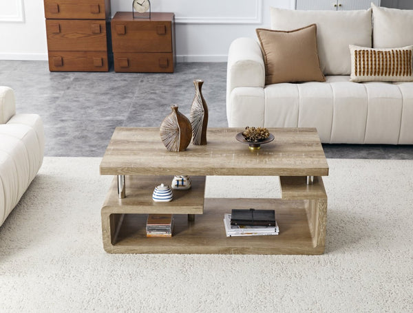 English Elm A Modern Two-tier Mdf Coffee Table with Open Shelf for Living Room Storage Wood W3875P396830
