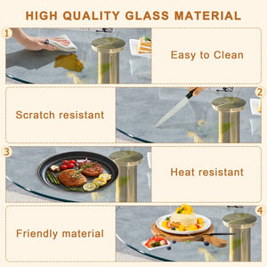 English Elm Table And Chair Set - 35" Round Transparent Tempered Glass Top With Gold Metal Base & 4 Black Chairs W1151S03700-GIGA