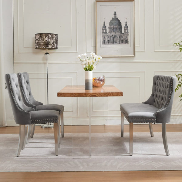 English Elm Velvet Double Dining Loveseat Bench - Elegant Gray Velvet, Hand-Tufted, Modern Design For Any Space W1143P362520-GIGA