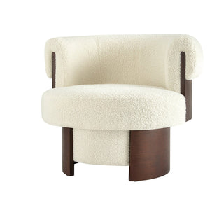 English Elm Modern Sculptural Barrel Swivel Chair Bentwood Frame Polyester Upholstery Accent Seating Beige N760P369230A