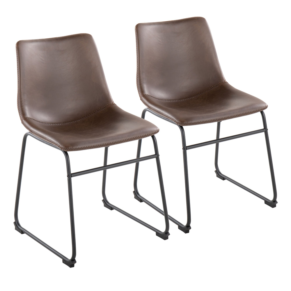 English Elm Duke Industrial Side Chair Set of 2 — Faux Leather Upholstered Seats with Stitched Detail & Metal Legs Espresso B202P223496
