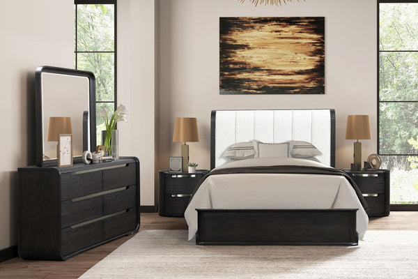 English Elm Modern Matte Two-drawer Nightstand with Dovetail Joints and Felt-lined Storage Black B2741P431069
