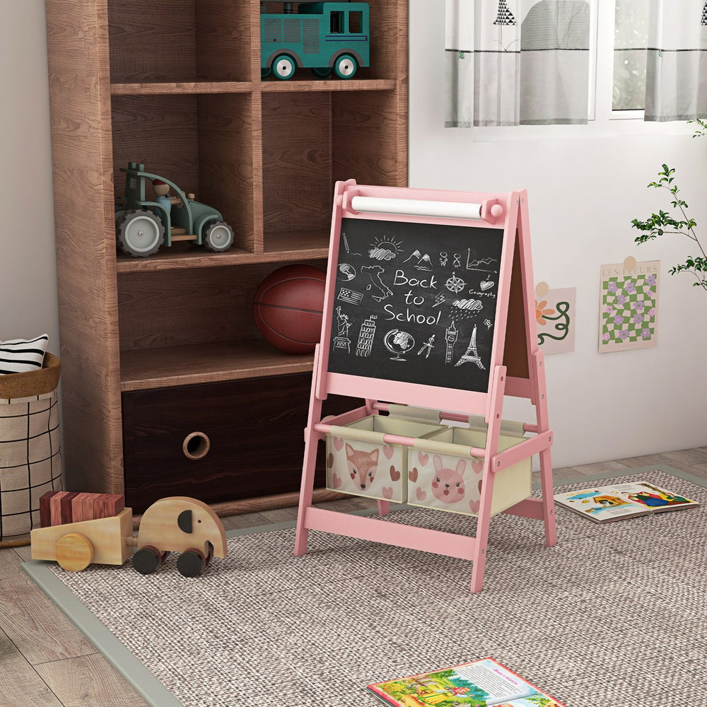 English Elm Qaba Kids Art Easel with Paper Roll, Double-Sided Chalk & Whiteboard, Storage Boxes, Safe Build Pink W2225P249780
