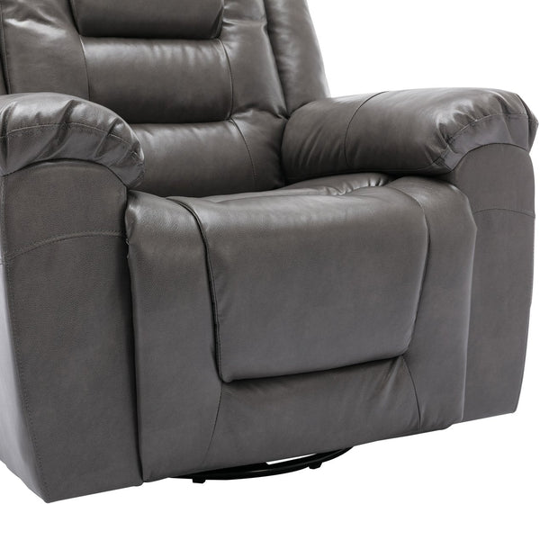 English Elm 360°Swivel Plush PU Recliner Chair with Wide Armrests, 350lb Capacity, Infinite Manual Recline Comfort Grey WF323618AAE