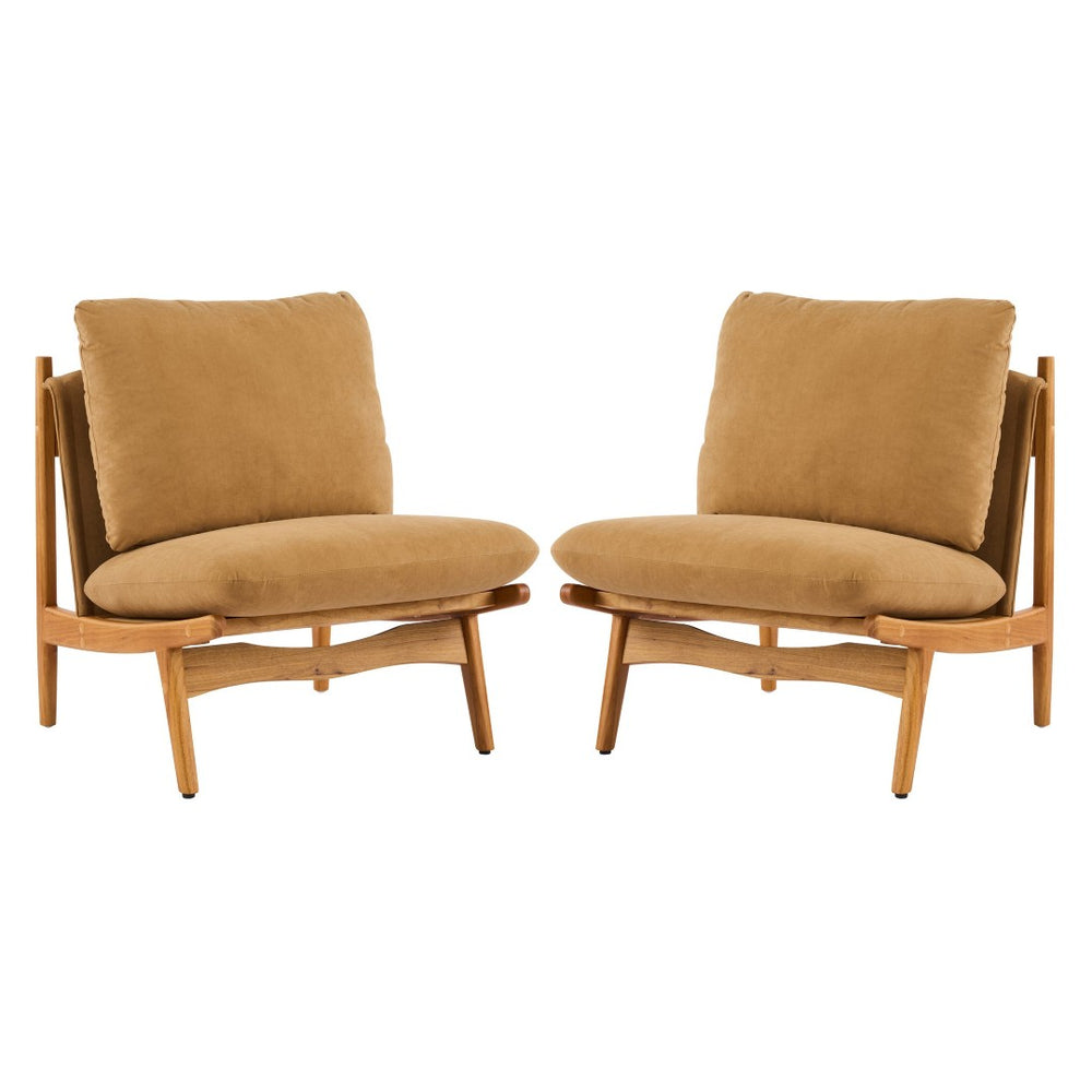English Elm Vista Mid-century Accent Chairs Mocha Upholstered Natural Wood Frame Set of 2 N767P366304M