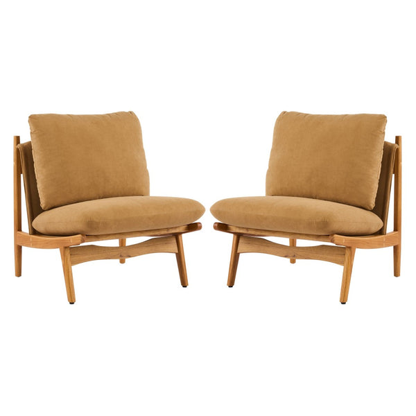 English Elm Vista Mid-century Accent Chairs Mocha Upholstered Natural Wood Frame Set of 2 N767P366304M