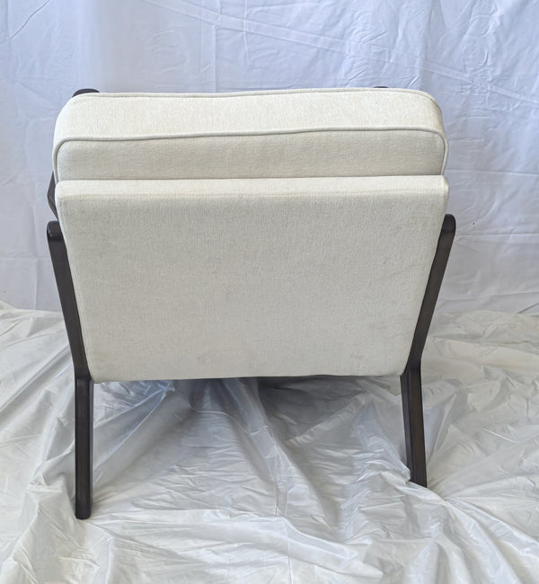 English Elm Mid-Century Modern Accent Chair In Beige - Vintage Luxury Design For Living Room & Bedroom Relaxation W1893P396359
