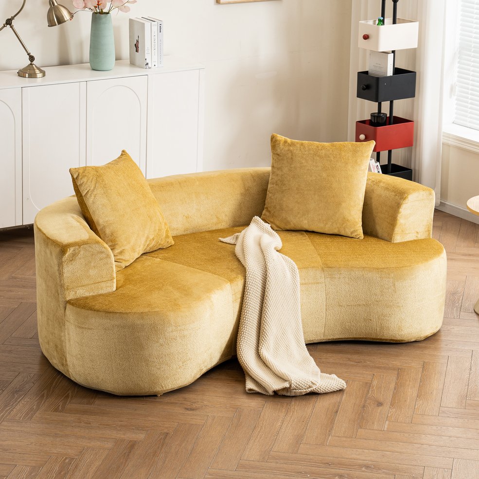 English Elm Moon oversized sofa with deep bed-like seat, cloudlike sponge support, durable linen blend fabric comfort and resilient spring core for long-lasting sink-in relaxation Yellow W2012P292698