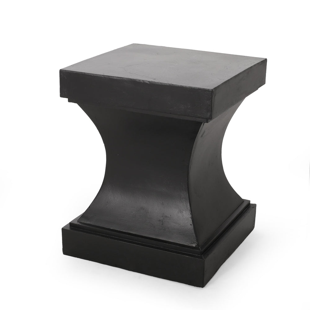 English Elm Christopher Knight Home® - ATHENA modern pedestal side table in lightweight concrete, minimalist outdoor/indoor accent, 17.25"w x 21.5"h Black 67584.00BLK