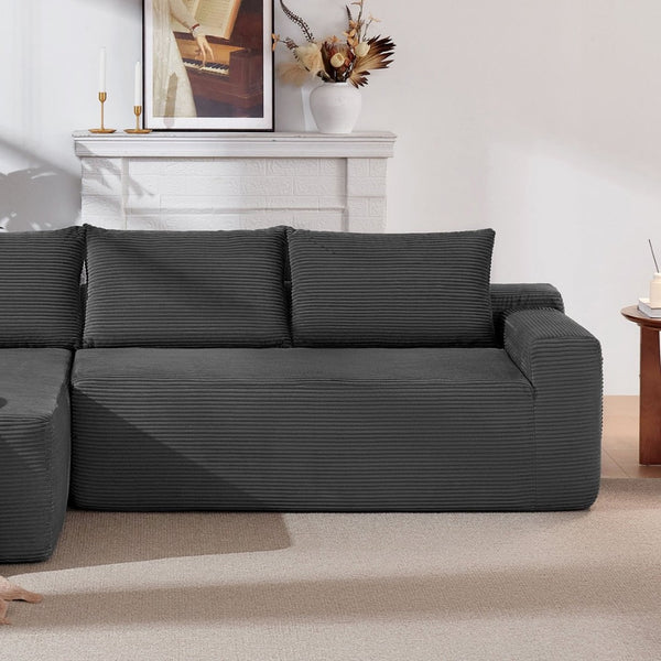 English Elm Cloud Oversized Corduroy Chaise Sectional with Deep Seat for Cozy Living Spaces W3975P391634