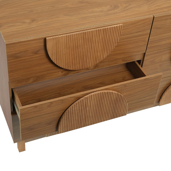 English Elm Modern Fluted 6 Drawer Dresser with Solid Wood Legs Japandi Chest for Bedroom Brown N739S0000013N
