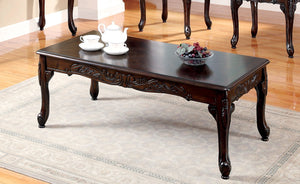English Elm 3pc Classic Coffee & End Table Set Dark Cherry Finish with Parquet Tops, Cabriole Legs, Resin Detail B011P356773