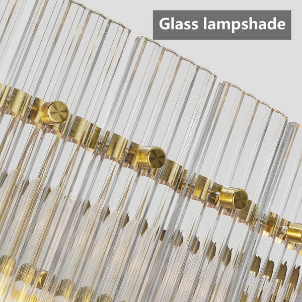 English Elm 37" Modern Round Crystal Chandelier, 2-Tier 8-Light LED Semi-Flush, Dimmable Touch Control, Adjustable Height Gold W1340P332561