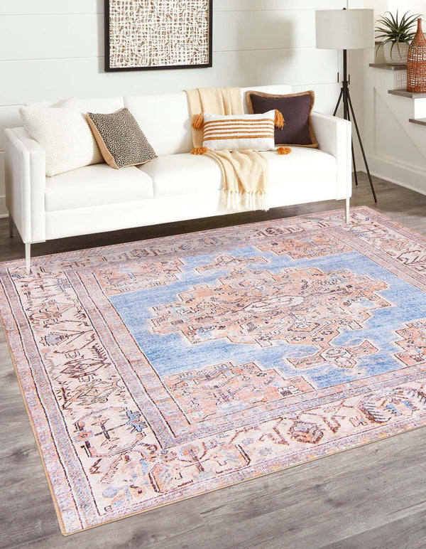 Unique Loom Timeless Judas Machine Made Medallion Rug Blue, Beige/Ivory 7' 6" x 7' 7"