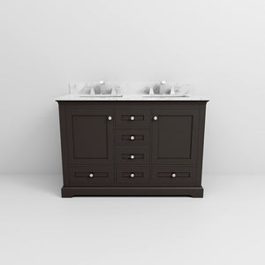 English Elm Espresso 48 in Double Bath Vanity with Carrara Marble Top, Soft-Close Storage & Chrome Faucet Set B2731P258339